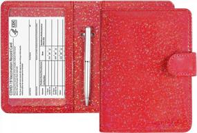 img 4 attached to Red Glitter Passport And Vaccine Card Holder Combo With RFID Blocking For Women And Men - Leather Travel Organizer And CDC Vaccination Card Slot Protector By ACdream