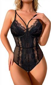 img 4 attached to Lace-Up Your Lingerie Game With Sexy Eyelash Lace Bodysuits For Women - Lace Corset Tops, Teddy Lingerie & More!