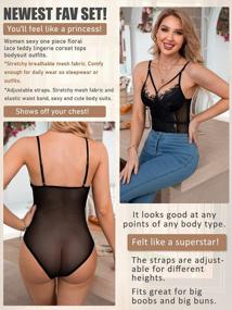 img 2 attached to Lace-Up Your Lingerie Game With Sexy Eyelash Lace Bodysuits For Women - Lace Corset Tops, Teddy Lingerie & More!