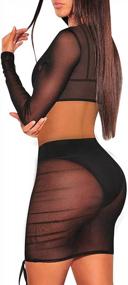 img 3 attached to Women'S Ruched Mesh Cover Up Sets Sheer 2 Piece Outfits Crop Top Short Sets