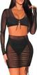 women's ruched mesh cover up sets sheer 2 piece outfits crop top short sets logo