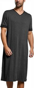 img 4 attached to Cotton Sleep Shirt For Men - Comfortable V-Neck Short Sleeve Nightwear PJ, Soft And Cozy Plain Nightgown Pajama, Ideal For A Restful Sleep - Runcati