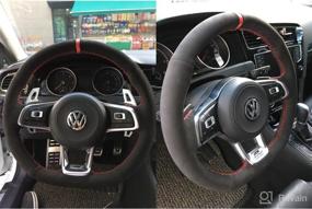 img 1 attached to Loncky Auto Custom Fit OEM Black Genuine Leather Suede Steering Wheel Covers For Volkswagen Jetta GLI 2015-2020 / VW Golf R 2015-2019 / VW Golf 7 MK7 Golf GTI 2015-2021 Accessories