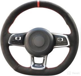 img 4 attached to Loncky Auto Custom Fit OEM Black Genuine Leather Suede Steering Wheel Covers For Volkswagen Jetta GLI 2015-2020 / VW Golf R 2015-2019 / VW Golf 7 MK7 Golf GTI 2015-2021 Accessories