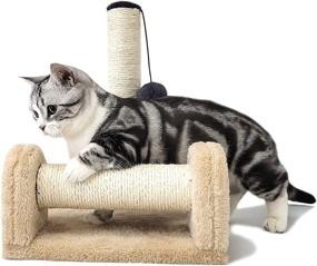 img 1 attached to 🐱 HeyKitten Dual Pole Cat Scratching Posts: Vertical and Spinning Horizontal Sisal Rope Wrapping, Dangling Plush Ball, Stylish and Cute - Perfect for Indoor Kittens