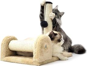 img 3 attached to 🐱 HeyKitten Dual Pole Cat Scratching Posts: Vertical and Spinning Horizontal Sisal Rope Wrapping, Dangling Plush Ball, Stylish and Cute - Perfect for Indoor Kittens