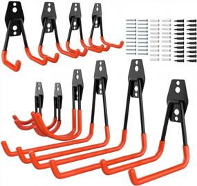 img 4 attached to ANPEN 10-Pack Heavy Duty Steel Double Hooks For Optimal Garage Organization - Ideal For Power Tools, Ladders, Bikes, Helmets, Basketball, Ropes, And More (Orange)