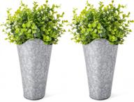 dahey 2 pack galvanized metal wall planter with artificial eucalyptus farmhouse decor hanging wall vase planters flowers holder for country rustic home wall decor,silver logo