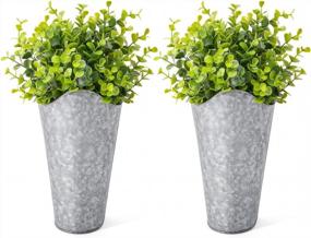 img 4 attached to Dahey 2 Pack Galvanized Metal Wall Planter With Artificial Eucalyptus Farmhouse Decor Hanging Wall Vase Planters Flowers Holder For Country Rustic Home Wall Decor,Silver