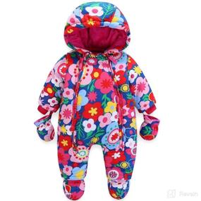 img 4 attached to 👶 Adorable Baby Girls Hooded Romper Snowsuit with Cozy Gloves and Booties - Ideal Winter Outfits for 6-9 Months