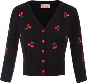 img 4 attached to Belle Poque Women'S 3/4 Sleeve V-Neck Button Down Embroidered Cropped Cardigan Sweater Jacket