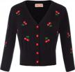belle poque women's 3/4 sleeve v-neck button down embroidered cropped cardigan sweater jacket logo