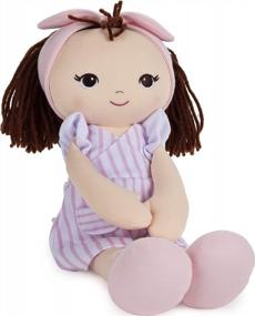 img 3 attached to GUND Baby Toddler Doll Plush Brunette, Pink Striped Dress, 8