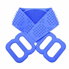 img 4 attached to 2021 Updated Silicone Back Scrubber - Double Handle Adjustable Size For Wet/Dry Brushing, Easy To Clean Exfoliating Exfoliator (L, Blue)