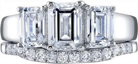 img 2 attached to Sterling Silver Moissanite 3-Stone Emerald Cut Engagement Ring And Wedding Band Bridal Set, 2.50 Carats Total DE Color VVS Clarity - Sizes 4 To 10
