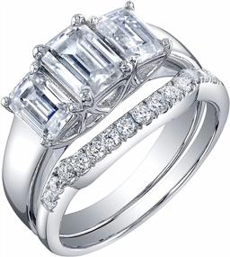 img 4 attached to Sterling Silver Moissanite 3-Stone Emerald Cut Engagement Ring And Wedding Band Bridal Set, 2.50 Carats Total DE Color VVS Clarity - Sizes 4 To 10