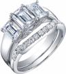 sterling silver moissanite 3-stone emerald cut engagement ring and wedding band bridal set, 2.50 carats total de color vvs clarity - sizes 4 to 10 logo