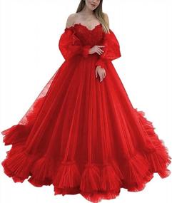 img 4 attached to Потрясающее бальное платье с открытыми плечами и кружевной аппликацией Quinceanera &amp; Wedding Dress от MARSEN: Bridal Beauty с длинными рукавами