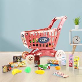 img 2 attached to Kids Shopping Cart Trolley For Groceries & Role Play Educational Toy - DeAO 65-Piece Playset For Toddlers, Fruit & Vegetables Pretend Food Set.