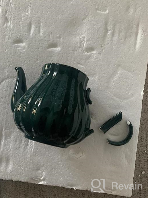 img 1 attached to Amazingware Porcelain Tea Set - Tea Cup And Saucer Set Service For 6, With 28 Ounces Teapot Sugar Bowl Cream Pitcher Teaspoons And Tea Strainer - For Thanksgiving - Pumpkin Fluted Shape, Dark Green review by Katrina Coniglio