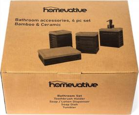 img 1 attached to Homevative 4 Piece Bathroom Accessories Set, Ceramic And Natural Bamboo, Great For Any Bathroom Style