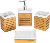 homevative 4 piece bathroom accessories set, ceramic and natural bamboo, great for any bathroom style logo