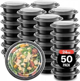 img 4 attached to 50-Pack Of Reusable Meal Prep Containers With Lids - 24 Oz Round Black Plastic Bowls For Microwave, Freezer, And Dishwasher - BPA-Free Food Grade Lunch Boxes