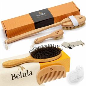 img 4 attached to Natural Hair And Skin Care Set: Dry Brushing Body Brush Set And Boar Bristle Hair Brush For Thick Hair. Unlock Radiant Shine And Revitalize Skin While Taming Hair Knots.