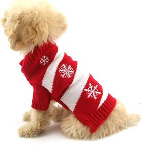 img 3 attached to Festive Holiday Spirit: Red Knit Snowflake Dog Sweater - Tangpan Pet Apparel