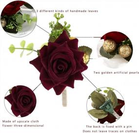 img 1 attached to Бутоньерка и корсаж из красного вина Campsis с цветком розы для жениха, жениха, шафера, свадебных и выпускных аксессуаров