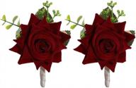 red wine campsis boutonniere and corsage set with rose flower for groom, groomsmen, best man, wedding and prom accessories logo