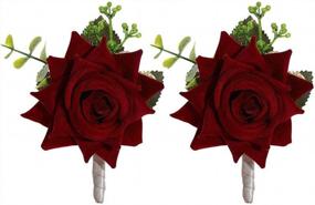 img 4 attached to Red Wine Campsis Boutonniere And Corsage Set With Rose Flower For Groom, Groomsmen, Best Man, Wedding And Prom Accessories