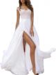 elegant beach wedding dress: modest lace cap sleeves, high split & lace-up back long gowns logo