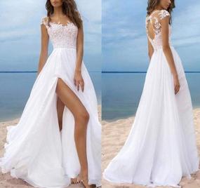 img 3 attached to Elegant Beach Wedding Dress: Modest Lace Cap Sleeves, High Split & Lace-Up Back Long Gowns