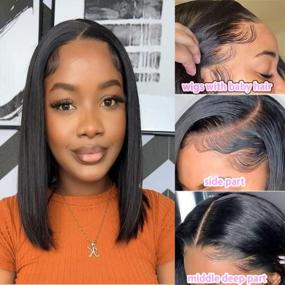 img 3 attached to Get Your Perfect Look With Ainmeys 13X4 Brazilian Straight Human Hair Wig - Pre Plucked And Bleached Knots, Ideal For Black Women (12Inch)