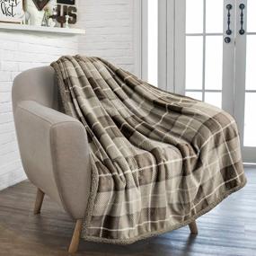 img 4 attached to PAVILIA Premium Plaid Sherpa Fleece Throw Blanket Super Soft, Cozy, Plush, Lightweight Microfiber, Reversible Throw For Couch, Sofa, Bed, All Season (50 X 60 Inches Brown Taupe)