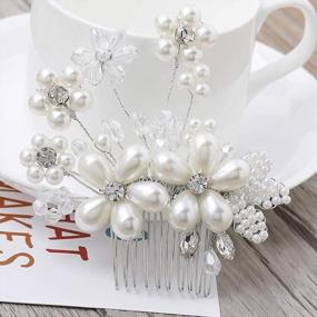 img 3 attached to Silver Bridal Flower Hair Comb: Pearl & Rhinestone Wedding Hair Accessories For Brides & Bridesmaids