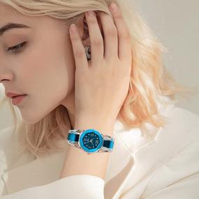 img 3 attached to Потрясающие браслеты-часы EleONEPTION для женщин: циферблат с ринестонами, стальная полоска и чехол для часов в шести разных цветах.