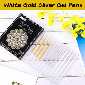 img 3 attached to Set Of 12 Dyvicl Gel Pens In White Gold And Silver Ink With 0.5Mm Extra Fine Point For Adult Coloring, Journaling, Sketching, And Illustration On Black Paper