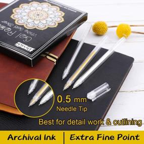 img 2 attached to Set Of 12 Dyvicl Gel Pens In White Gold And Silver Ink With 0.5Mm Extra Fine Point For Adult Coloring, Journaling, Sketching, And Illustration On Black Paper