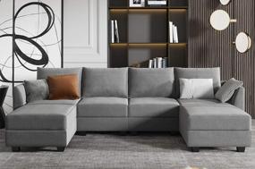 img 4 attached to Transform Your Living Space With A Chic Grey Modular Sectional Sofa And Ottoman Set From HONBAY