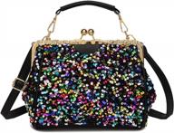 lanpet women vintage handbag sequin crossbody shoulder bag kiss lock pu leather messenger tote bag logo