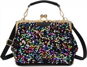 img 4 attached to Lanpet Women Vintage Handbag Sequin Crossbody Shoulder Bag Kiss Lock PU Leather Messenger Tote Bag