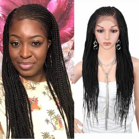img 4 attached to Realistic Hand-Braided Synthetic Lace Front Wig With Baby Hair - Kalyss 31, Natural Side Parting And Lightweight, 13X6 Wide Lace, Ideal For Braiding Hair, Cornrow, Box Twist, And Lace Frontal