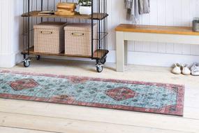 img 4 attached to Softwoven Non-Slip Runner Rug: Machine Washable, Stain Resistant, Perfect For Family & Pets, Traditional Vintage Design In Maroon And Grey - Ideal For Living Rooms And Hallways