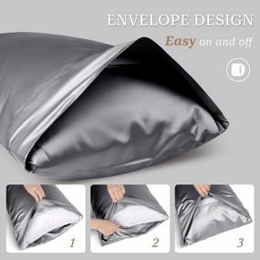 img 1 attached to Silky Satin Body Pillowcase For Hair And Skin With Envelope Closure Cool And Easy To Wash, King Size 20X54 Inches Pack Of 2 - Grey