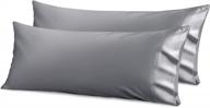 silky satin body pillowcase for hair and skin with envelope closure cool and easy to wash, king size 20x54 inches pack of 2 - grey logo