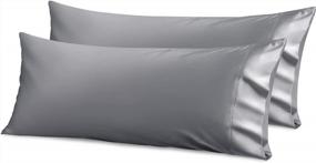 img 4 attached to Silky Satin Body Pillowcase For Hair And Skin With Envelope Closure Cool And Easy To Wash, King Size 20X54 Inches Pack Of 2 - Grey