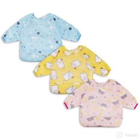 img 4 attached to 👶 Baby Waterproof Bibs with Sleeves and Crumb Catcher - Set of 3, Long Sleeved Bib Bundle for Toddlers, Stain and Odor Resistant Play Smock Apron - 12-36 Months (Cake)