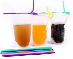 img 4 attached to 🥤 Convenient 150pcs Hand-Held Drink Pouches with Straws - Reclosable Stand-up Zipper Bags for Cold and Hot Drinks